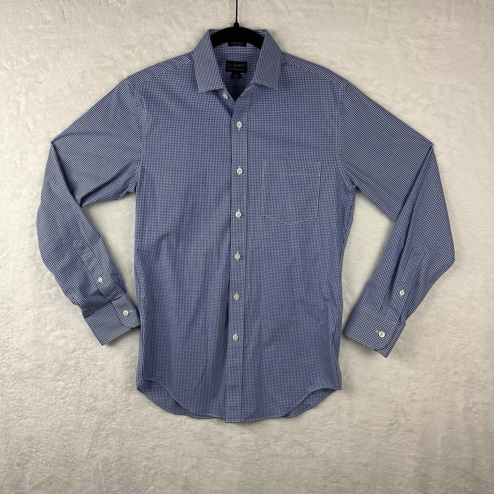 J By J Crew Thompson Mens S Long‎ sleeve Shirt Blue White Plaid 14 14.5 NWOT